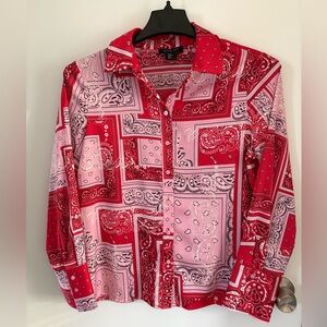 Rachel Zoe Red and Pink Paisley Button Down Shirt